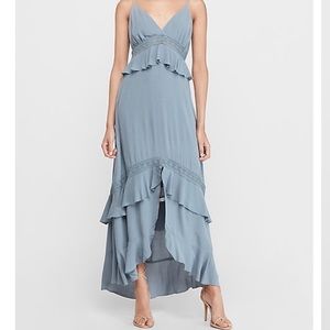 Lace pieces tired hi-lo maxi dress